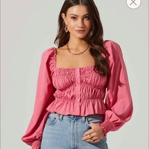 ASTR the label Long Sleeve Smocked Square Neck Top